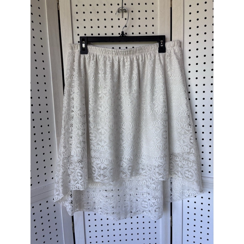 Maurices Women's XL Ivory Lace Overlay Crochet Skirt Pull On Lined Knee High Low
